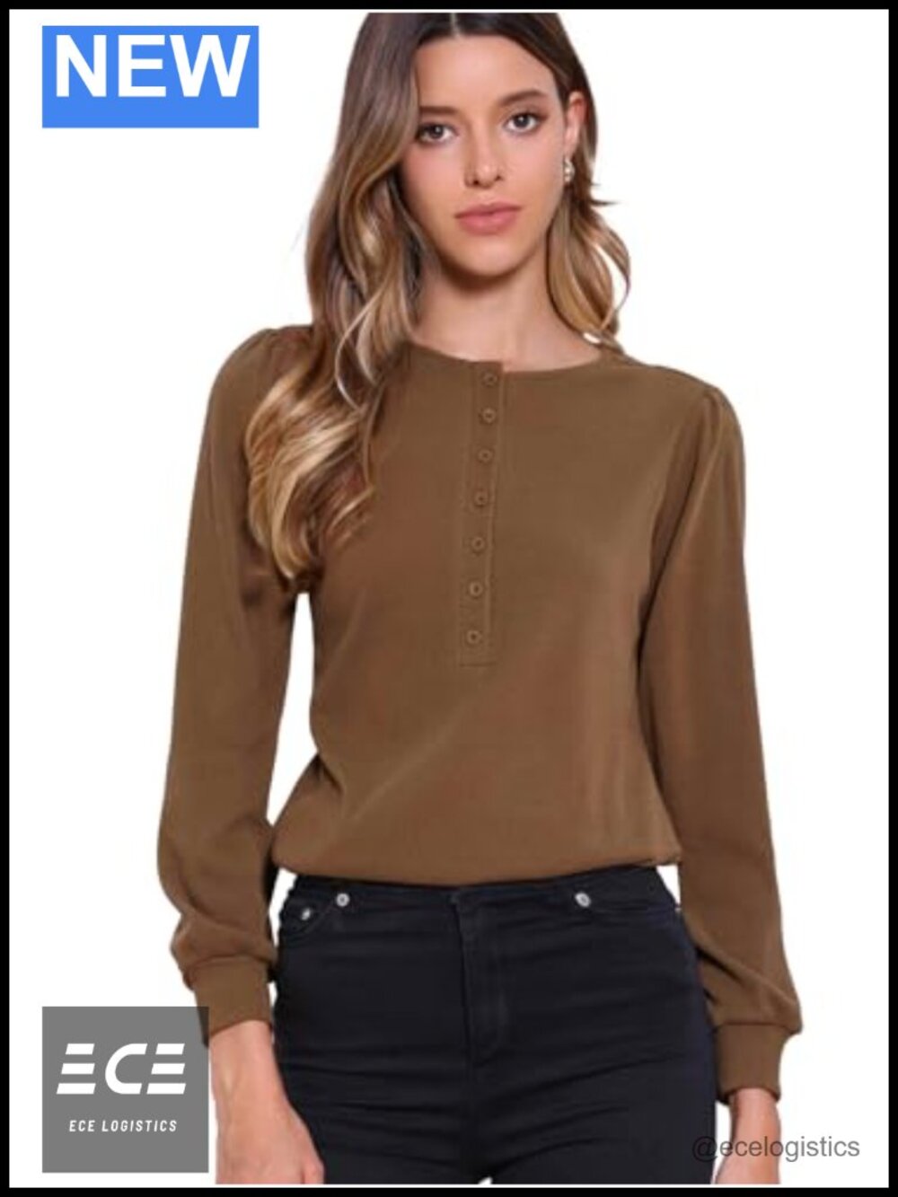 Women's Ribbed Knit Long Sleeve Henley Button Down Shirt Casual Top